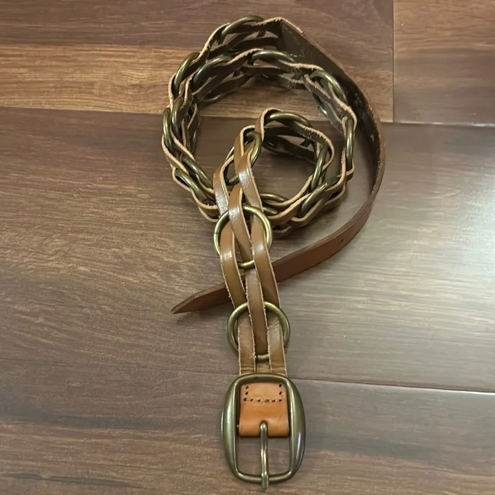 EXPRESS Genuine Leather With Woven Round Metals Belt Size Medium